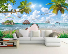 Beibehang-papel tapiz personalizado, mural de árbol de coco, loro, paisaje marino, pintura de coco, sala de estar, Fondo de TV, papel tapiz 3d 2024 - compra barato