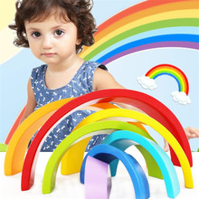 WYNLZQ Warm Color Rainbow Stacking Ring Tower Stapelring Blocks Wood Toddler Toy Baby Toys Infant 2019 Toys Girl Early Education 2024 - buy cheap