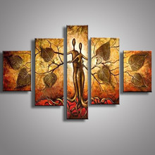 Hand-painted Abstract Gold Paintings Handmade Tree Lovers Oil Painting Wall Art Large 5 Panel Canvas Pictures Modern Home Decor 2024 - buy cheap