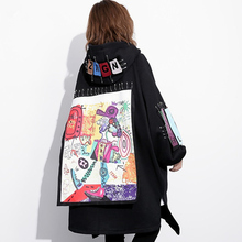 Abrigo de manga de ala de murciélago para mujer, chaqueta holgada de talla grande con dibujos animados y parche, Z310, color negro, otoño 2024 - compra barato