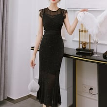 2020 New Women Summer Vintage Dress O-neck Elegant Evening Party Mid-Calf Mermaid Empire Dresses Sleeveless Long Black Vestidos 2024 - buy cheap