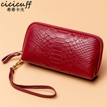 Serpentine Genuine Leather Women Day Clutches 2022 New Female Clutch Small Handbag Real Leather Wristlet Bag Party Zipper Wallet 2024 - compre barato