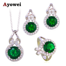 New Arrival Trendy Style Silver Stamped Green Zirconia Fashion Jewelry Set Peridot Earrings ring pendant Necklace Ring JS630A 2024 - buy cheap