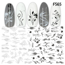 3D Nail Art Stickers coloful Small fresh black leaves lace shape Water Transfer Slider For Nails Art Z0130 2024 - buy cheap