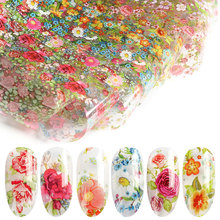 HNUIX-pegatinas de hojas para uñas, 10 colores, esmalte de uñas, mezcla de flores rosas, lámina de transferencia, calcomanías, cursores para decoración de uñas, manicura D 2024 - compra barato
