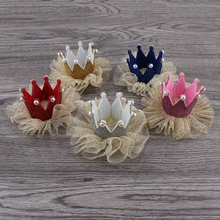 30pcs/lot 5colors Newborn 3D Felt Baby Crown+Chiffon Flower for Girls Hair Accessories Glitter Felt Crown For First Birthday Hat 2024 - buy cheap