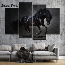 Canvas Painting Dark Black Horse Retro 4 Pieces Wall Art Painting Modular Wallpapers Poster Print Home Decor free shipping 2024 - buy cheap