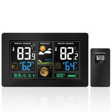 EU Plug Phone Charging Colorful LCD Display Wireless Weather Station With Weather Forecast DCF Radio control Time 2024 - buy cheap