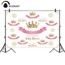 Allenjoy фон для фотосъемки с розовой лентой, бриллиантами, золотой короной принцессы, Роскошная рамка, фон для фотосъемки 2024 - купить недорого