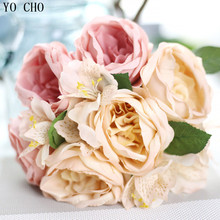 Pack Heart Rose Artificial Silk Lily Display Flower Rose bouquet Big Peony Wedding Home Party Festival Decoration Bridal Bouquet 2024 - buy cheap