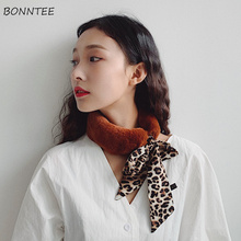 Lenços femininos patchwork inverno 2020, cachecol retro elegante pele de coelho falso gola moderna coreana lenços femininos grossos quentes 2024 - compre barato