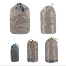 1 pc reutilizável saco de armazenamento de malha de náilon pequeno cordão de viagem material de malha saco de acampamento esportes malha produzir sacos 2024 - compre barato
