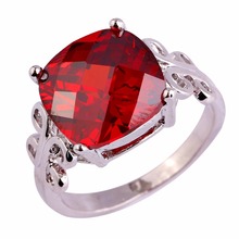 lingmei Women Wedding Red Garnet & White CZ Silver Ring Size 6 7 8 9 10 11 Fashion Party Rings Jewelry Wholesale Free Shipping 2024 - buy cheap