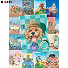 Quadrado completo/redondo 5d diy diamante bordado cães família pintura diamante mosaico bordado decoração para casa pintura hyy 2024 - compre barato