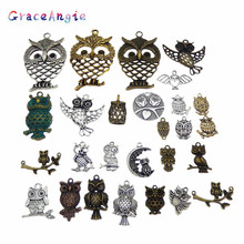 GraceAngie 20pcs/pack Mixed Zinc Alloy Owl Animal Series Pendant Necklace Jewelry Accessories Owl bird charms Vintage Style 2024 - buy cheap