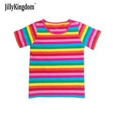 Jilly Kingdom HOT 2019 New Summer children clothes girl girls Rainbow t shirt stripe kids short sleeve t-shirts 100% cotton 2024 - buy cheap