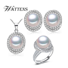 Natural Pearl jewelry sets 925 sterling silver pendant necklace earrings ring for women Wedding Party birthday luxury gift New 2024 - buy cheap