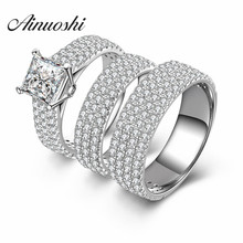 AINUOSHI 3pc Princess Square Cut Promise Couple Lover Ring Men Engagement Wedding Anillos nscd 925 Sterling Silver Eternity Ring 2024 - buy cheap
