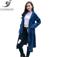 2018 primavera outono novo plus size moda feminina casual solto tamanho longo seção denim jaqueta blusão feminino casaco ljj0082 2024 - compre barato