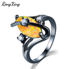 Marca única rongxing anillos de ópalo de fuego de Color dorado para Mujeres Hombres Vintage oro negro lleno CZ anillo S joyería de moda RB1116 2024 - compra barato