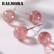 BALMORA 1 Pair Real 925 Sterling Silver Strawberry Crystal Simple Cute Stud Earrings for Women Girl Romantic Jewelry Brincos 2024 - buy cheap