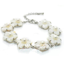 New Arriver Jewelry 8'' Gorgeous White Freshwater Pearl Natural Shell Bracelet 4-5mm & 14-15mm Wholesale Free Shipping 2024 - buy cheap