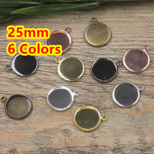 Brass 25mm 100pcs Bronze/Silver/Gold/Black Blank Pendant with Hanger Trays Bases Cameo Cabochon Setting for Glass/Stickers 2024 - buy cheap