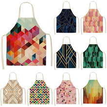 1Pcs Geometric Printed Kitchen Aprons for Woman and Man Home Cooking Baking Shop Cleaning Cotton Linen Apron 53*65cm G1014 2024 - buy cheap