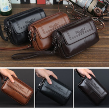 Men  Genuine Leather Waist Bag Clutch wallet Bag Purse Cell/Mobile Phone Case Bag Fashion Trend Fanny Wrist Hand Bags 2024 - купить недорого