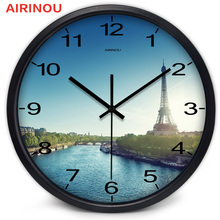 Настенные часы Airinou с изображением сены, реки, парижа, эйфелевой башни, современные портретные часы для гостиной 2024 - купить недорого