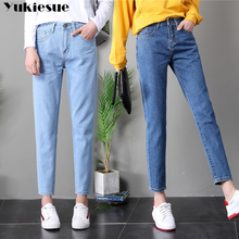 Calça jeans feminina vintage 2019, jeans rasgado de cintura alta, plus size, push up, calça de brim mamãe, 2024 - compre barato