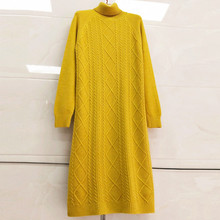 Vestido suéter gola alta sólida, pulôver solto moda outono inverno feminina l44 2024 - compre barato