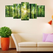 New 5pcs/set Green Virgin Forest Combination 3D DIY Wall Stickers Home Decor Bedroom Poster Self-adhesive Tree Art Mural Decals 2024 - buy cheap