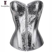 Silver Corset Top Shining Twinkle Faux Leather Overbust Bustier Front Zipper Blink Corselet Elastic Boned Gothic Clubwear Korset 2024 - buy cheap