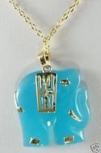Lindos jóias elefante jade azul colar de pingente 18" 2024 - compre barato