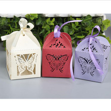Wholesale- 200pcs Laser Cut big Butterfly hollow  paper candy box wedding favor box baby shower gift box with ribbon 2024 - buy cheap
