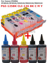 Многоразовый картридж для принтера CANON PIXMA IP4810 IP4910 IX6510 MG5210 MG5310, PGI125, 5 цветов, 500 мл 2024 - купить недорого