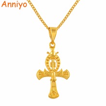 Ожерелье с подвеской-крестом Anniyo, золотой цвет, старинный символ египетских амулетов, африканские ювелирные изделия, подвеска-кресты Египта #123106 2024 - купить недорого