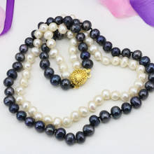 Natural real white freshwater 7-8mm pearl beads 2 rows necklace for women statement chain wedding gifts jewelry 17-18inch B3240 2024 - buy cheap