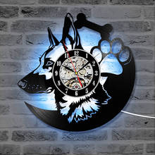 German Shepherd Dog Record Clock LED Clocks for Living Room Vinyl Record Hanging Clock Lighting Amimal Silhouette Room Decor 2024 - buy cheap