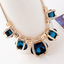 Women Fashion Shiny Pendant Chain Choker Short Statement Bib Blue Necklace 2024 - buy cheap