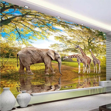 beibehang Wallpaper custom living room bedroom wallpaper murals beautiful animal world elephant giraffe 3D landscape painting 2024 - buy cheap