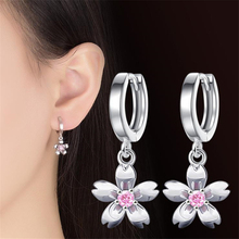 KOFSAC-pendientes de plata 925 para mujer, joyería de fiesta de boda, abalorio de flor de cristal, pendientes de aro, accesorios de Bijou 2024 - compra barato