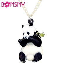 Bonsny-Collar COLGANTE acrílico de bambú para comer, colgante Collar con de Panda, joyería de animales de dibujos animados para mujeres y niñas, regalo para adolescentes, accesorios 2024 - compra barato