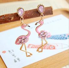 Enamel Oil Flamingo Dangle Earrings for Women Fashion Lady Jewelry Cute Animal Flamingo Crystal Earrings 4 Colors Christmas Gift 2024 - buy cheap