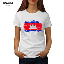 BLWHSA New Summer New Ladies T-Shirts Cambodia National Flag Print Short Sleeve Fashion Brand T Shirt Women Tshirt Tops Tee 2024 - buy cheap
