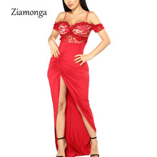 Zientrea vestidos de festa de noite feminino, vestido maxi longo preto, vermelho, high, vestido de verão feminino com divisão alta e renda 2024 - compre barato