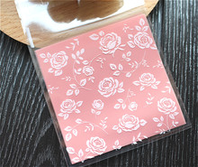 100pcs/lot New product  pink rose plastic cookie packaging 8x8cm cupcake wrapper bags  self adhesive bags 2024 - buy cheap
