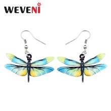 Pendientes con forma de libélula para mujer y niña, aretes de insectos, colgantes, triangulación de joyas, regalo azul, venta al por mayor, Anime acrílico de WEVENI 2024 - compra barato