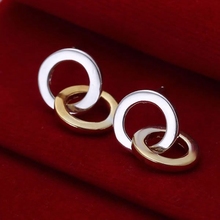 Модные посеребренные серьги для женщин 925 ювелирные изделия посеребренные для женщин двойное кольцо серьги E068/PHSKKLKDE068 2024 - купить недорого
